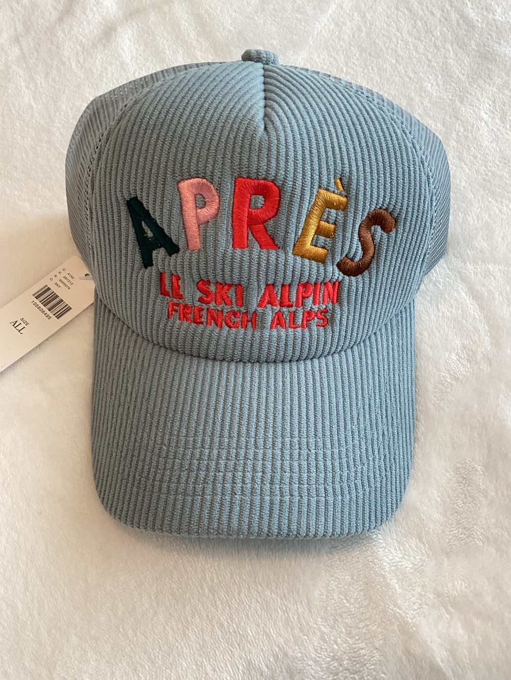 Worn West Après Ski Trucker Hat New Light Sky Blue Corduroy French Alps - Picture 2 of 5